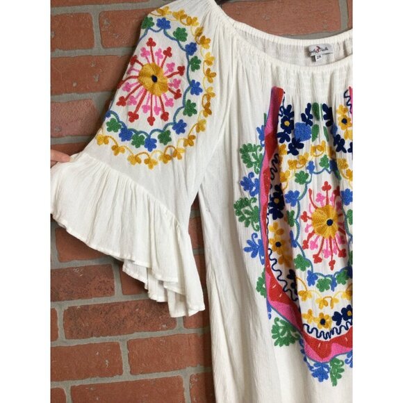 Perfectly Priscilla Women's Embroidered Floral Tunic Top Boho Multicolor Size 2X - Picture 3 of 9